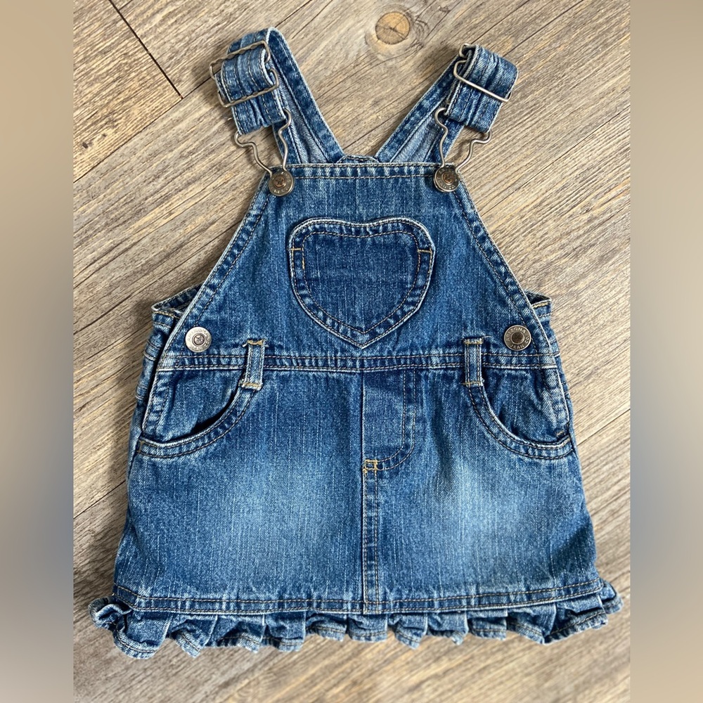 Arizona Denim Overalls Skirt 0-3 Months Heart Pocket Baby Girl Ruffles